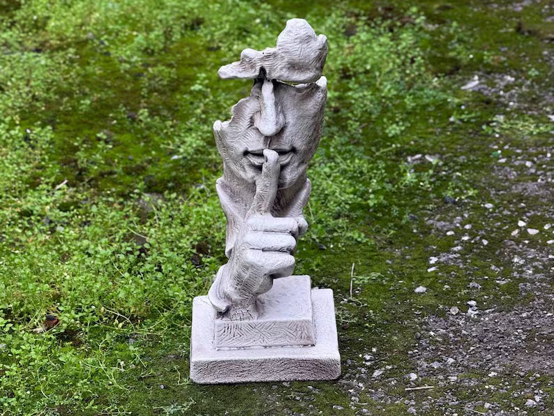 Statua in cemento raffigurante un volto silenzioso, figurina in pietra raffigurante un volto che sussurra, scultura astratta che zittisce, decorazione da giardino moderna, figura in cemento che sussurra, ornamento unic